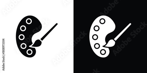 Artist color palette icon in glyph shilhouette black and white colors