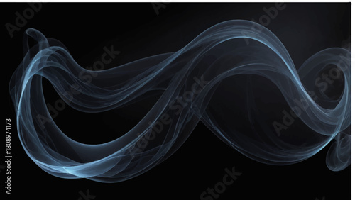 Abstract fractal smoke waves of blue light and energy flow on a black texture backdrop