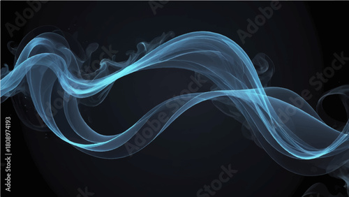 Abstract blue smoke waves flow in a smooth, fractal pattern on a black backdrop, illustrating a magic energy line design
