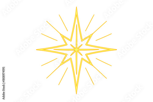 Radiant Golden Star. Glowing golden star with radiant lines, symbolizing hope and guidance. The star's bright neon outline shines against the dark, capturing the. Vector illustration