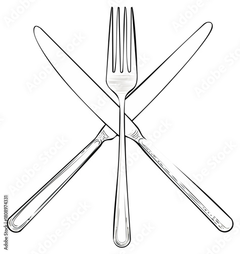 Fork and Knives Crossed Illustration Table Setting Place Setting Flatware Utensils
