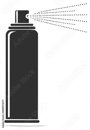 Simple black spray can illustration actively dispensing fine mist particles