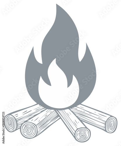 Hand Drawn Bonfire with Logs Campfire Fireplace Flames Burn Illustration Vector