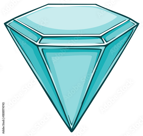 Shiny Cartoon Diamond Illustration Sparkling Aquamarine Gemstone Treasure