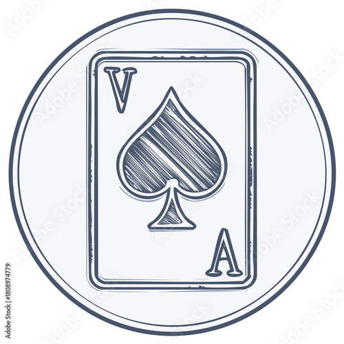 Stylized ace of spades playing card sketch in a circle for online casino games