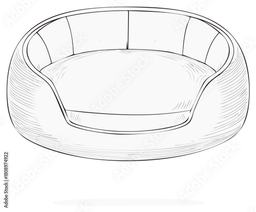 Sketch illustration of a comfortable pet bed, cozy round cushion for dogs and cats to rest