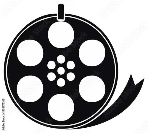 Black and White Film Reel with Leader Silhouette Movie Industry Icon Design