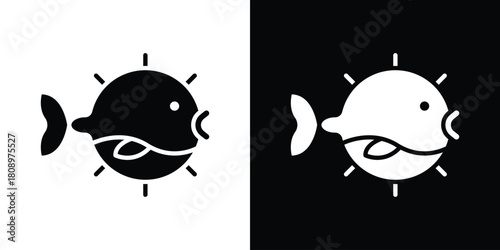 Blowfish icon in glyph shilhouette black and white colors