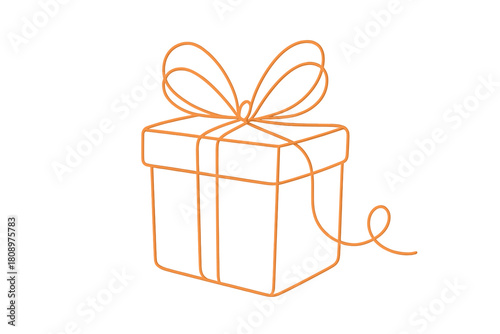 Single Line Gift. Depiction of a gift box tied with a ribbon, created with a single, flowing line. The continuous line forms the contours of the box and the loops of. Vector illustration