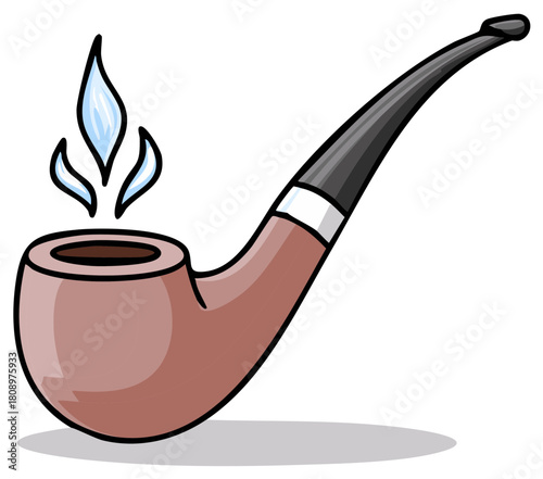 Smoking pipe emits puffs of smoke in a cartoon art style showcasing relaxation and tobacco use