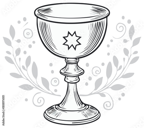 Holy Grail with Star and Decorative Laurel Wreath Art Illustration
