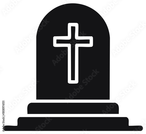 Christian gravestone icon featuring a cross symbol for memorial remembrance and religious mourning