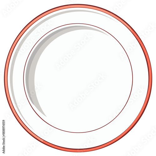 Illustration of a Round Dinner Plate Featuring a Red Rim and a Minimalist Style Ideal for Food Presentation