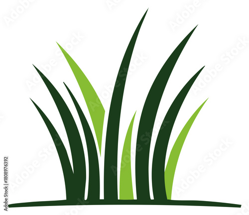 Stylized tuft of two tone green grass blades vector logo illustration
