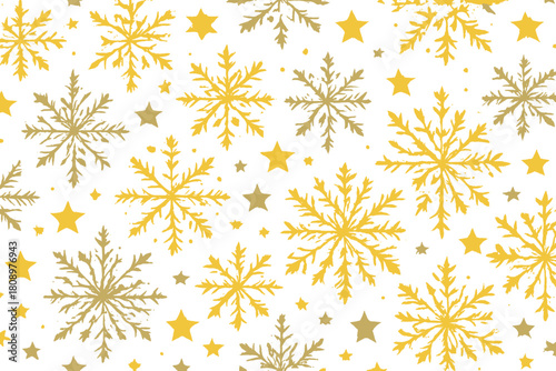 Gold and Gray Elegance. Seamless design of delicate snowflakes and stars, where gold and gray hues intertwine to create a festive pattern. Each element is crafted. Vector illustration