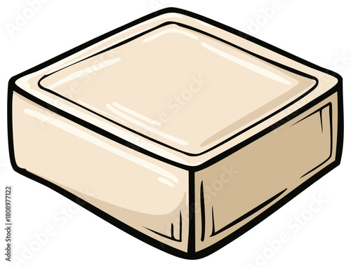 Isometric View of Simple Rectangular Creamy Tofu Block, Isolated Illustration