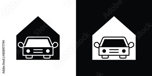 Car garage icon in glyph shilhouette black and white colors
