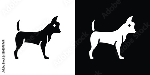 Chihuahua dog icon in glyph shilhouette black and white colors