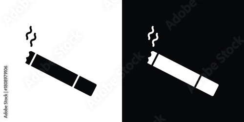 Cigarette icon in glyph shilhouette black and white colors