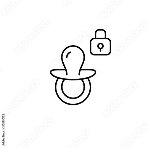 Pacifier and lock. Child safety, approved products and parental control. Pixel perfect, editable stroke vector icon