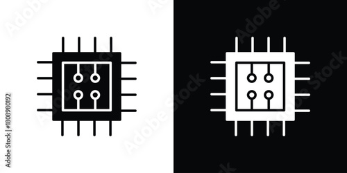 Computer microchip icon in glyph shilhouette black and white colors
