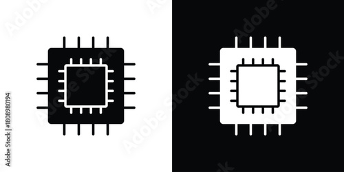 Computer microchip icon in glyph shilhouette black and white colors