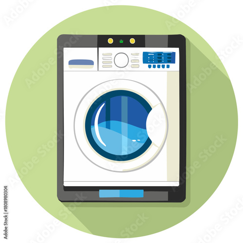 Modern White Washing Machine in Flat Vector Illustration for Laundry Appliance Concept