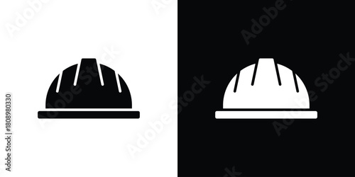 Construction safety helmet icon in glyph shilhouette black and white colors