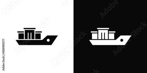 Container ship icon in glyph shilhouette black and white colors