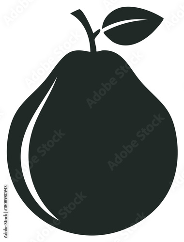 Stylized dark pear fruit silhouette with leaf vector icon minimalist design element