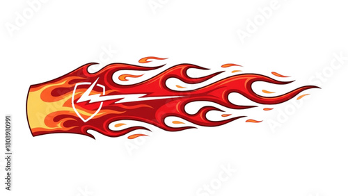 Flame Shield Icon Fiery Graphic with Lightning Bolt & Protective Symbol