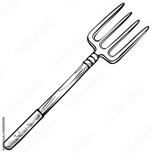 Illustration of Gardening Fork or Pitchfork Tool Hand Drawn Style