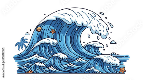 Oceanic Wave Illustration Powerful depiction of a tidal surge, water energy