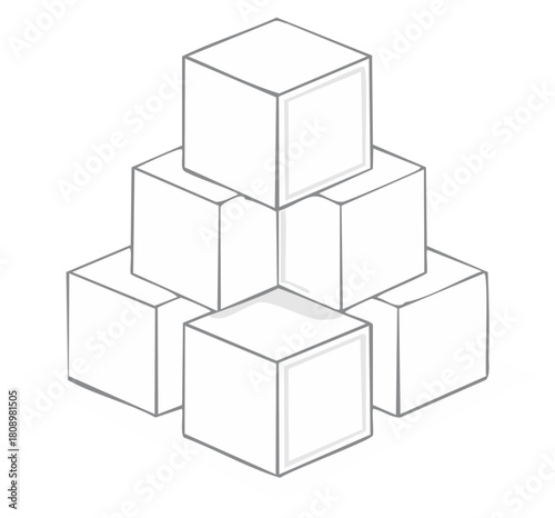 Stack of white cubes balanced in a pyramid shape