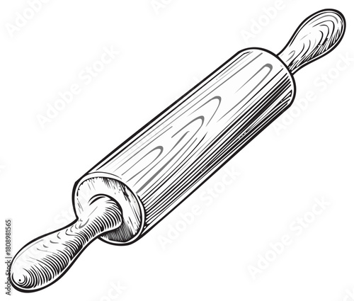 Engraved Wood Rolling Pin Illustration for Cooking and Baking Projects