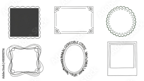 Collection of hand-drawn vintage decorative frames and borders for photos, text, or design elements