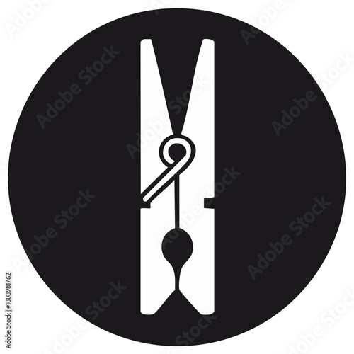 Laundry Helper Icon: A Minimalist Design of a Clothes Peg for Laundry Day Chore Illustrations on Black Circle