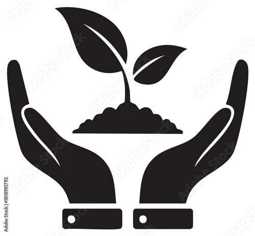 Two Hands Cupping Soil with Seedling Sprout Plant Graphic Icon