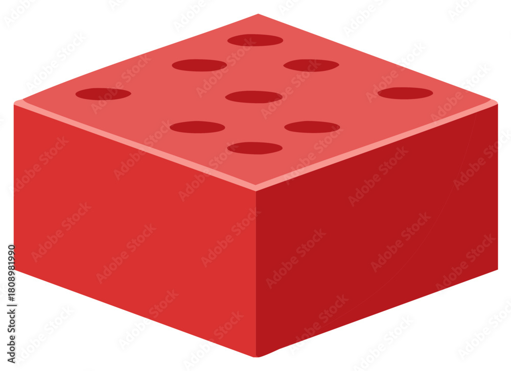 Obraz premium Red construction block or cancellous bone cube in isometric view