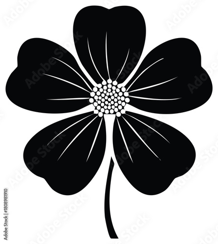 Monochrome elegant five petaled flower graphic illustration with white dotted center detail