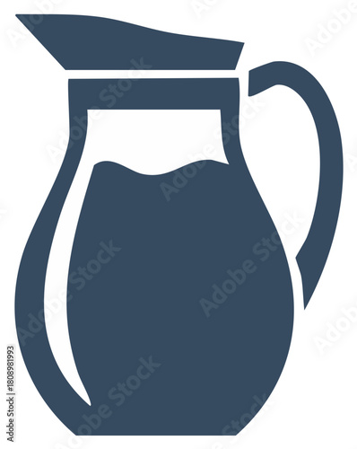 Stylized Water Pitcher Silhouette with Handle, Glass Container Icon Illustration for Drink Service