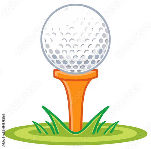 Golf ball on tee over green grass