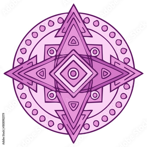 Geometric Mandala with Pink and Purple Tones Indicating Sacred Geometry and Spirituality