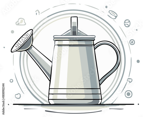 Minimalist gray watering can illustration for home gardening, plant care, and horticulture