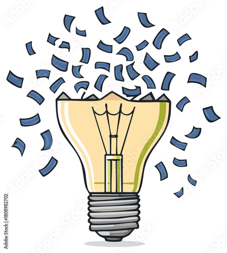 Bright Idea Concept with Lightbulb and Confetti Showers for Celebration