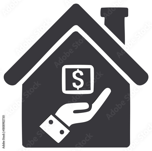 Hand offers dollar sign inside house icon representing financial support for housing