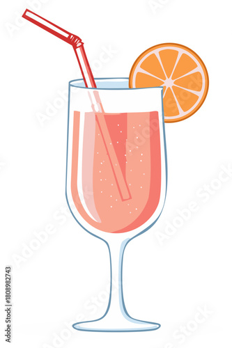 Vector illustration of a tropical fruit cocktail with an orange garnish and a red straw