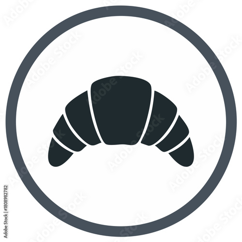 Flat vector icon of a croissant pastry. Bakery, cafe, and breakfast food symbol in a circular frame.