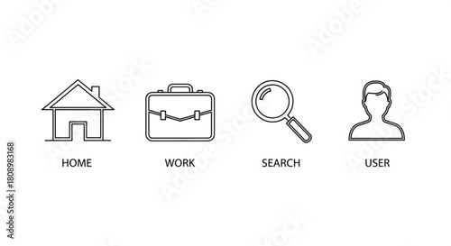 Home work search user icons vector illustration for website navigation and interface design elements usage