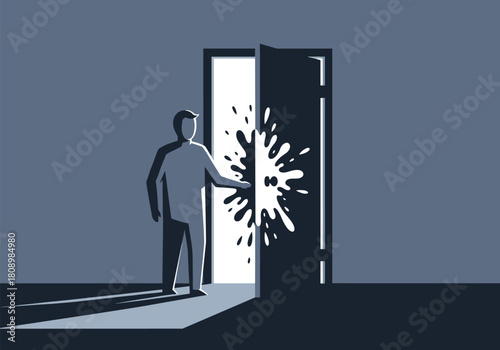 Silhouette of a man opening the door to a bright future with a splash effect